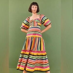 Farm Rio rainbow stripes midi dress | sz Sm